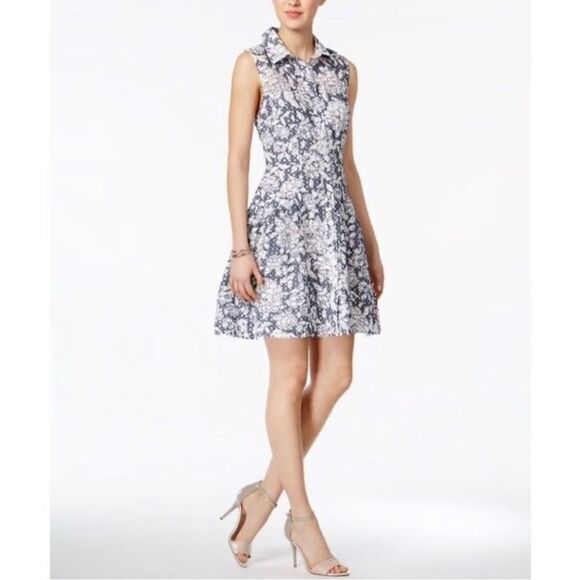 Betsey Johnson Sleeveless Button Down Fit & Flare Dress Navy White Size 4 - Picture 9 of 9